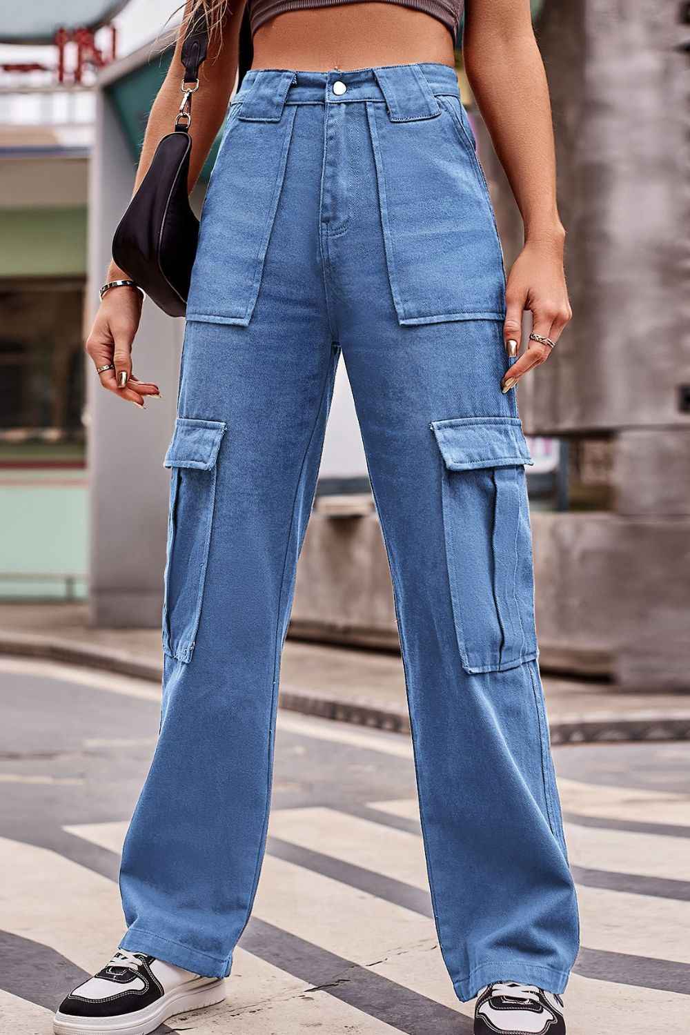 Buttoned High Waist Loose Fit Womens Jeans - aurelia-clothing-8955