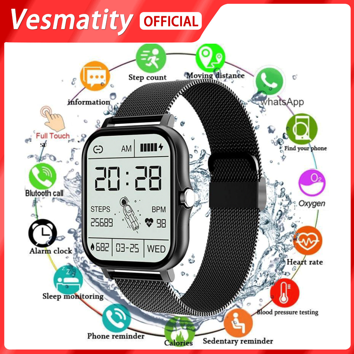 CT2 Smart Watch Full Touch Fitness Smart Watch Heart Rate Monitor Bluetooth Call Waterproof Watch - Free Shipping - aurelia-clothing-8955
