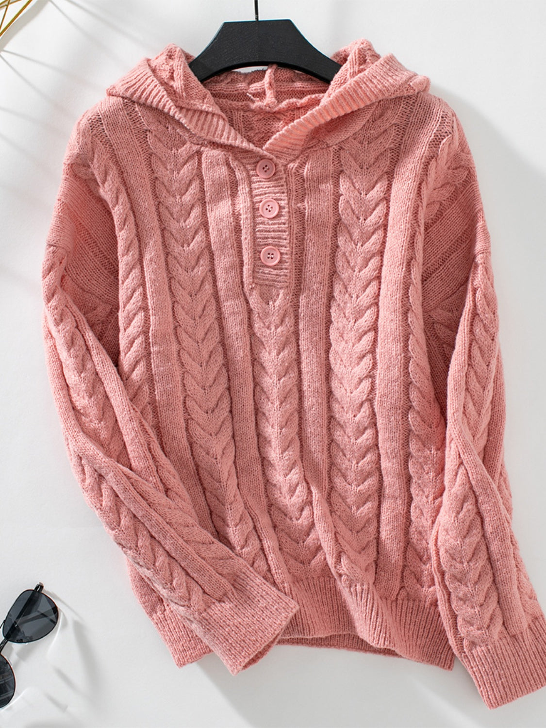 Cable-Knit Long Sleeve Hooded Sweater - aurelia-clothing-8955
