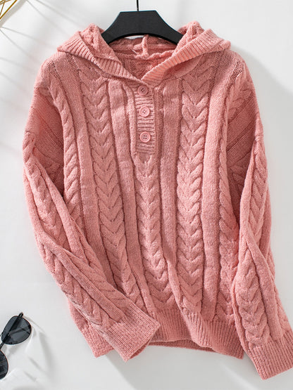 Cable-Knit Long Sleeve Hooded Sweater - aurelia-clothing-8955