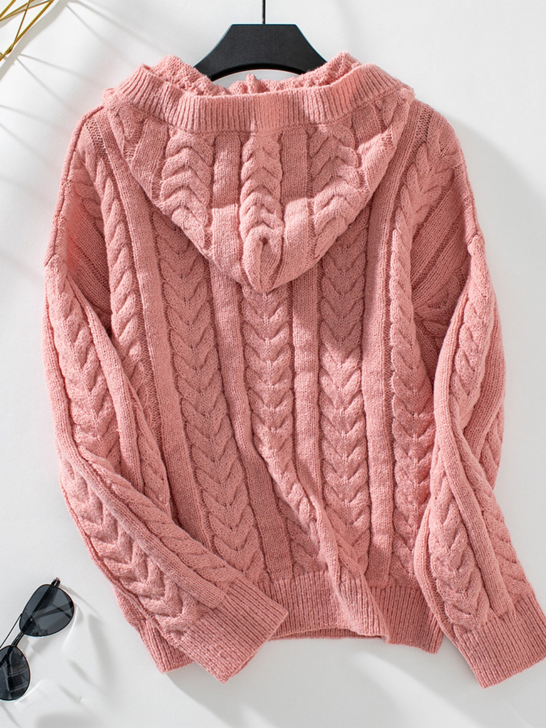 Cable-Knit Long Sleeve Hooded Sweater - aurelia-clothing-8955