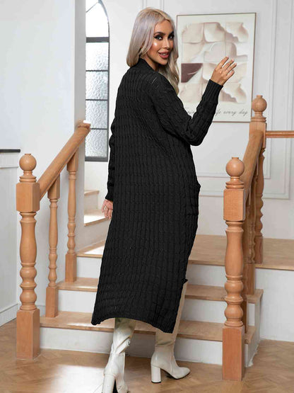 Cable-Knit Open Front Cardigan with Pockets - aurelia-clothing-8955