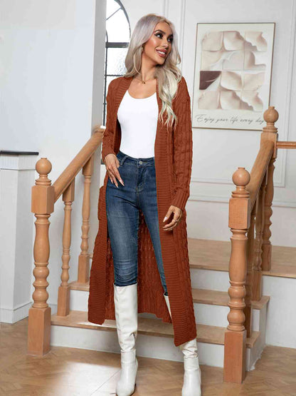 Cable-Knit Open Front Cardigan with Pockets - aurelia-clothing-8955