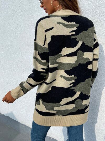 Camouflaged Dropped Shoulder Open Front Cardigan - aurelia-clothing-8955