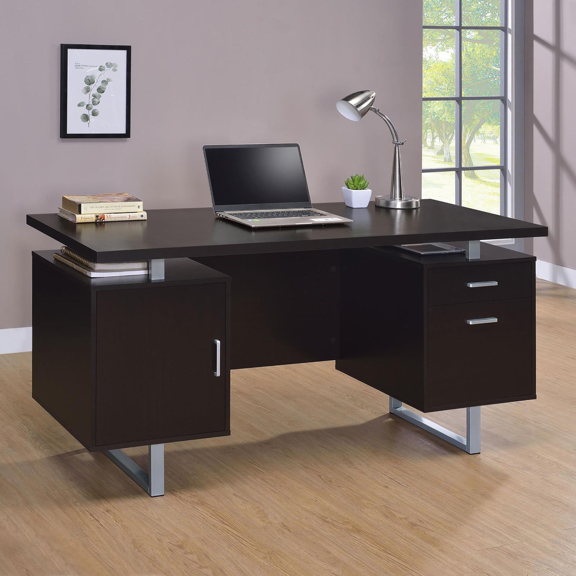Cappuccino 2-drawer Floating Top Office Desk - Free Shipping - aurelia-clothing-8955