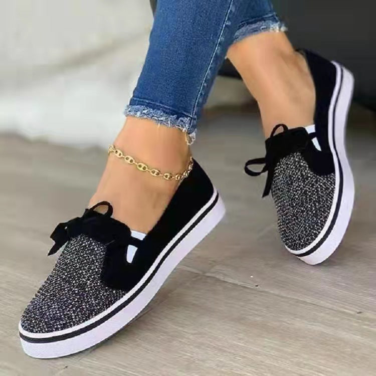 Casual Flying Woven Womens Shoes New Rhinestone Womens Shoes Flat Bow Slip-On Shoes - Free Shipping - aurelia-clothing-8955