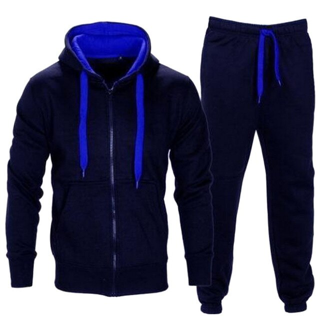 Casual Solid Tracksuit Zipper Hooded Sweatshirt Jacket Sweatpants Mens Tracksuit-Free Shipping - aurelia-clothing-8955