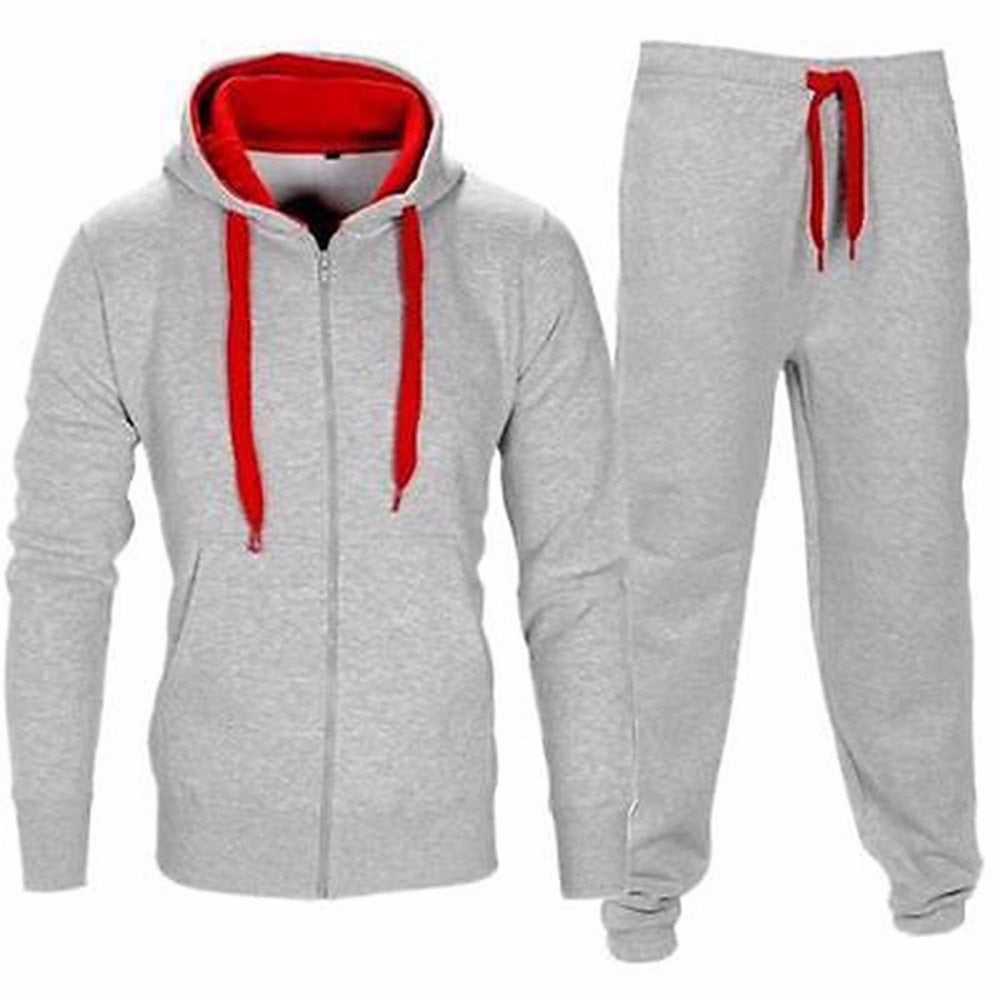 Casual Solid Tracksuit Zipper Hooded Sweatshirt Jacket Sweatpants Mens Tracksuit-Free Shipping - aurelia-clothing-8955