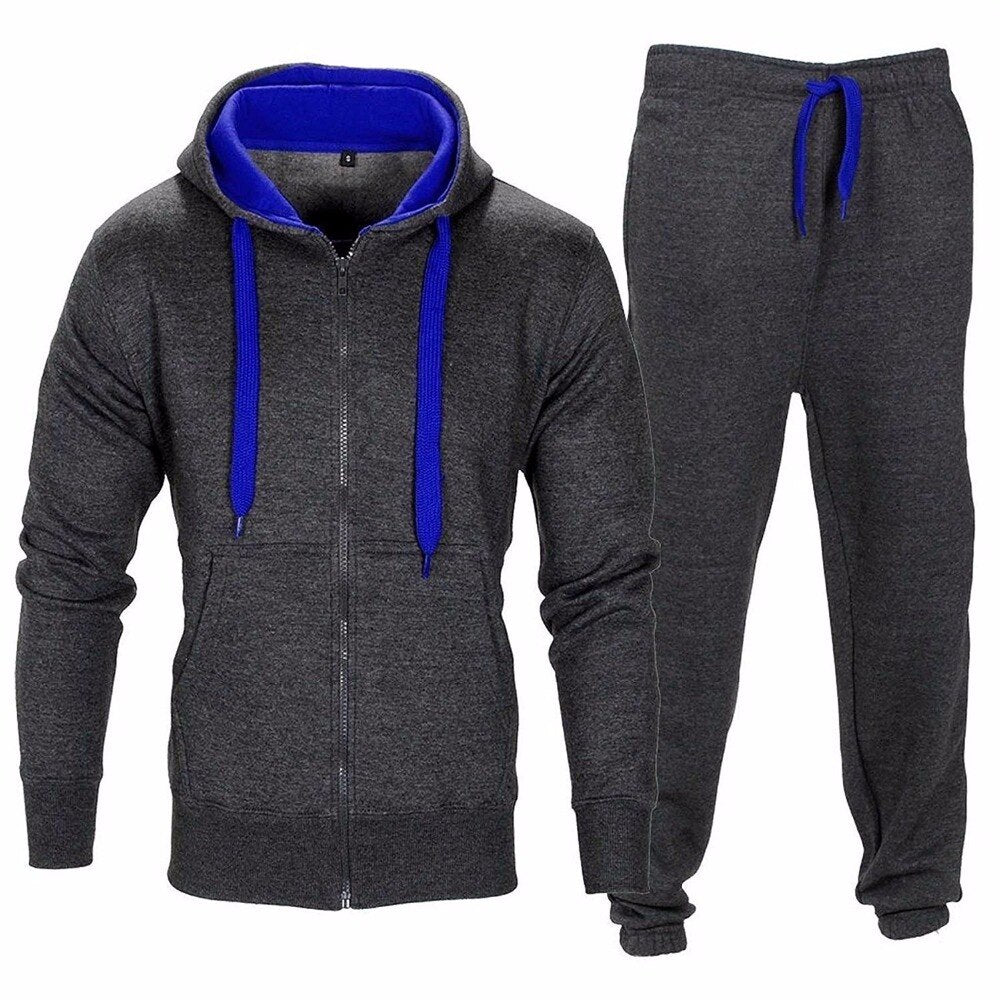 Casual Solid Tracksuit Zipper Hooded Sweatshirt Jacket Sweatpants Mens Tracksuit-Free Shipping - aurelia-clothing-8955