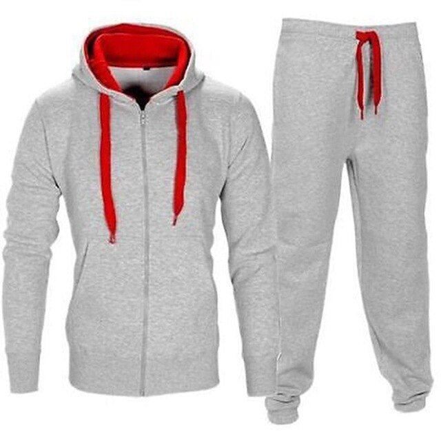 Casual Solid Tracksuit Zipper Hooded Sweatshirt Jacket Sweatpants Mens Tracksuit-Free Shipping - aurelia-clothing-8955