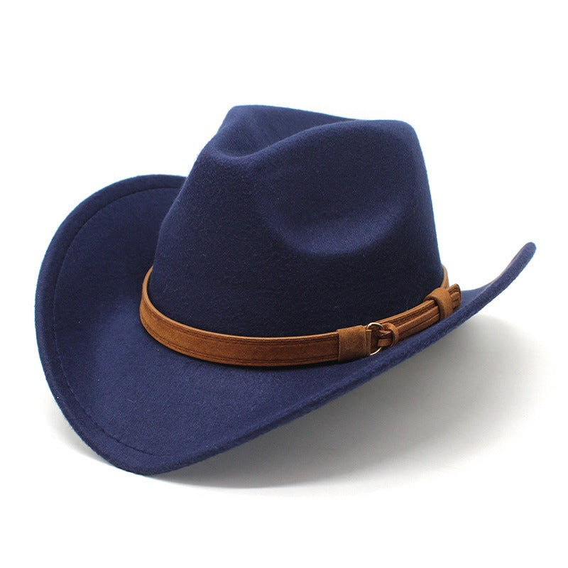 Casual Versatile Retro Camel Belt Autumn Winter Mens and Womens Woolen Western Denim Hat Wide Brim Sun Shade Top Hat - Free Shipping - aurelia-clothing-8955