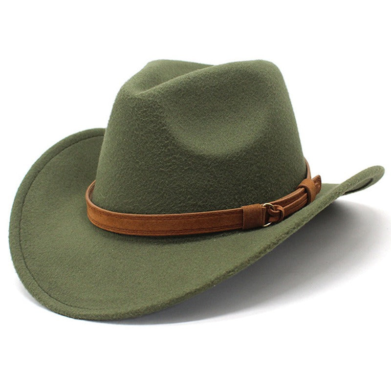 Casual Versatile Retro Camel Belt Autumn Winter Mens and Womens Woolen Western Denim Hat Wide Brim Sun Shade Top Hat - Free Shipping - aurelia-clothing-8955