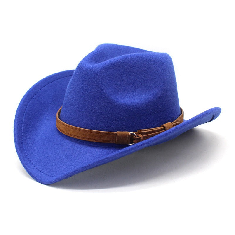 Casual Versatile Retro Camel Belt Autumn Winter Mens and Womens Woolen Western Denim Hat Wide Brim Sun Shade Top Hat - Free Shipping - aurelia-clothing-8955