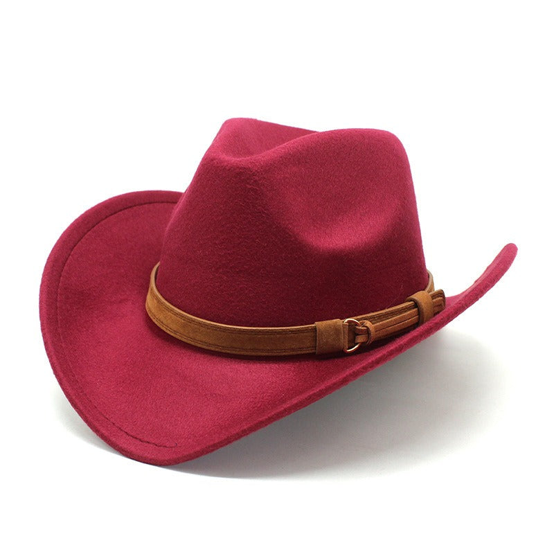 Casual Versatile Retro Camel Belt Autumn Winter Mens and Womens Woolen Western Denim Hat Wide Brim Sun Shade Top Hat - Free Shipping - aurelia-clothing-8955