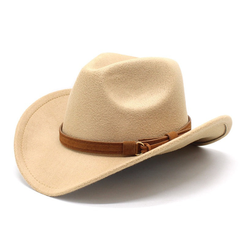 Casual Versatile Retro Camel Belt Autumn Winter Mens and Womens Woolen Western Denim Hat Wide Brim Sun Shade Top Hat - Free Shipping - aurelia-clothing-8955