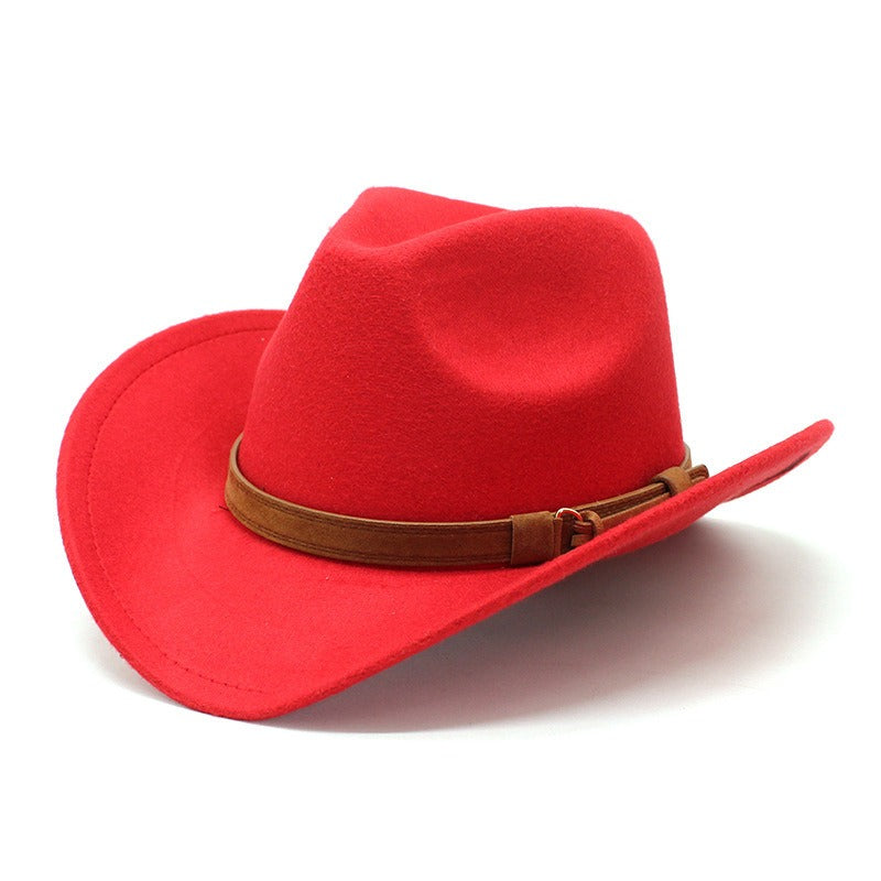 Casual Versatile Retro Camel Belt Autumn Winter Mens and Womens Woolen Western Denim Hat Wide Brim Sun Shade Top Hat - Free Shipping - aurelia-clothing-8955