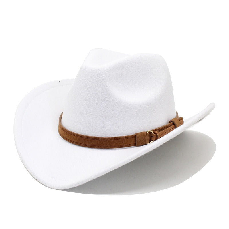 Casual Versatile Retro Camel Belt Autumn Winter Mens and Womens Woolen Western Denim Hat Wide Brim Sun Shade Top Hat - Free Shipping - aurelia-clothing-8955