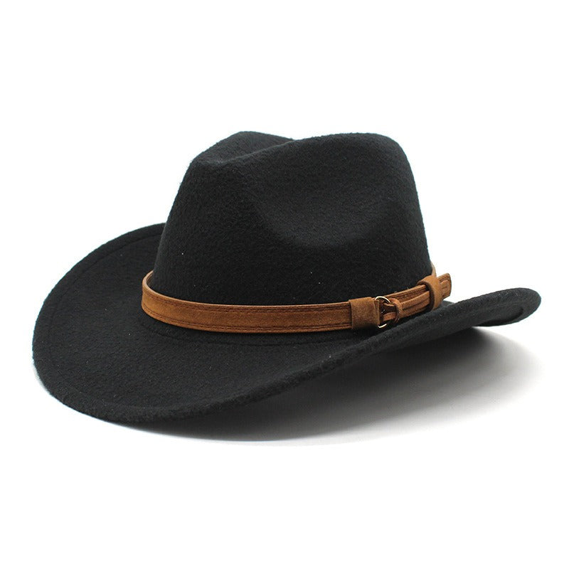 Casual Versatile Retro Camel Belt Autumn Winter Mens and Womens Woolen Western Denim Hat Wide Brim Sun Shade Top Hat - Free Shipping - aurelia-clothing-8955