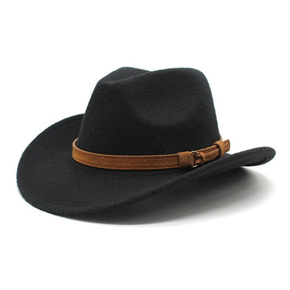 Casual Versatile Retro Camel Belt Autumn Winter Mens and Womens Woolen Western Denim Hat Wide Brim Sun Shade Top Hat - Free Shipping - aurelia-clothing-8955