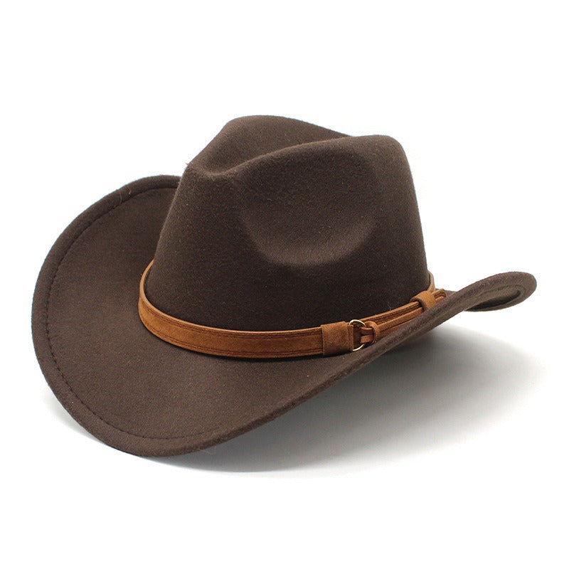 Casual Versatile Retro Camel Belt Autumn Winter Mens and Womens Woolen Western Denim Hat Wide Brim Sun Shade Top Hat - Free Shipping - aurelia-clothing-8955