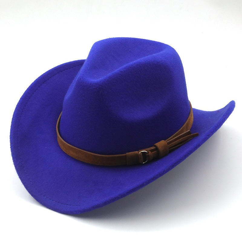 Casual Versatile Retro Camel Belt Autumn Winter Mens and Womens Woolen Western Denim Hat Wide Brim Sun Shade Top Hat - Free Shipping - aurelia-clothing-8955