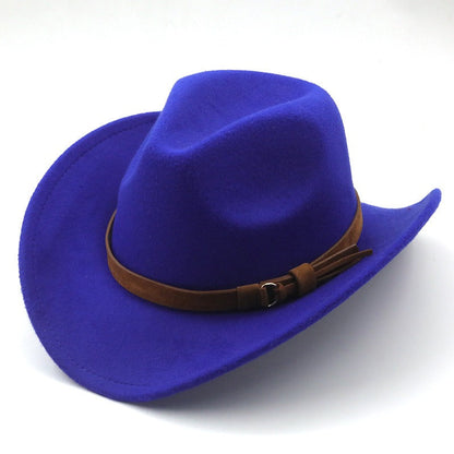 Casual Versatile Retro Camel Belt Autumn Winter Mens and Womens Woolen Western Denim Hat Wide Brim Sun Shade Top Hat - Free Shipping - aurelia-clothing-8955