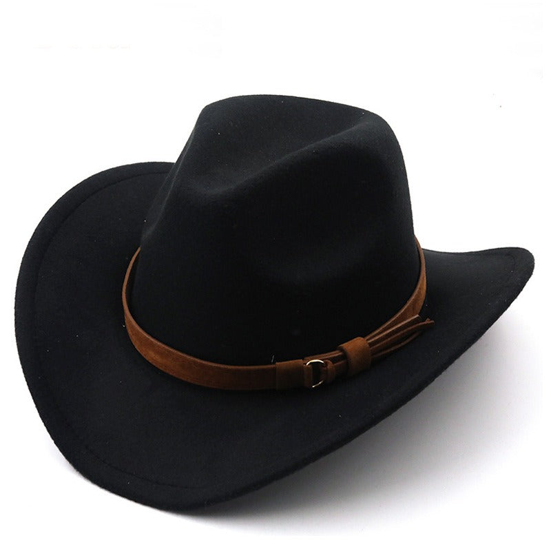 Casual Versatile Retro Camel Belt Autumn Winter Mens and Womens Woolen Western Denim Hat Wide Brim Sun Shade Top Hat - Free Shipping - aurelia-clothing-8955