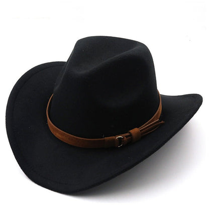 Casual Versatile Retro Camel Belt Autumn Winter Mens and Womens Woolen Western Denim Hat Wide Brim Sun Shade Top Hat - Free Shipping - aurelia-clothing-8955
