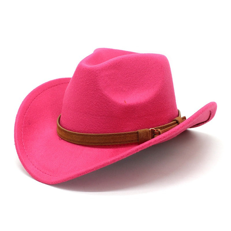 Casual Versatile Retro Camel Belt Autumn Winter Mens and Womens Woolen Western Denim Hat Wide Brim Sun Shade Top Hat - Free Shipping - aurelia-clothing-8955