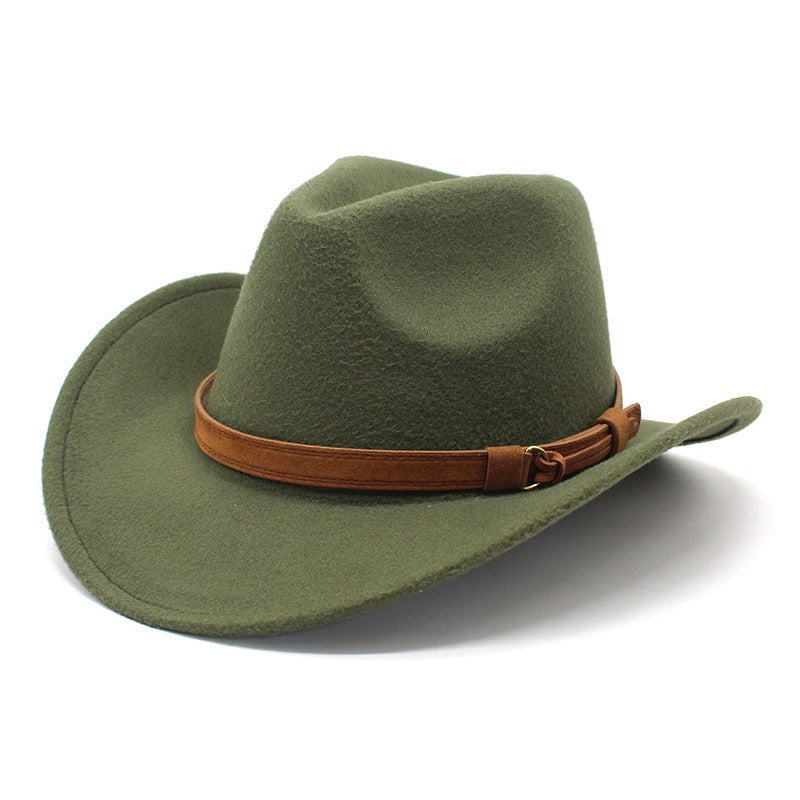 Casual Versatile Retro Camel Belt Autumn Winter Mens and Womens Woolen Western Denim Hat Wide Brim Sun Shade Top Hat - Free Shipping - aurelia-clothing-8955