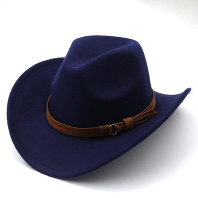 Casual Versatile Retro Camel Belt Autumn Winter Mens and Womens Woolen Western Denim Hat Wide Brim Sun Shade Top Hat - Free Shipping - aurelia-clothing-8955