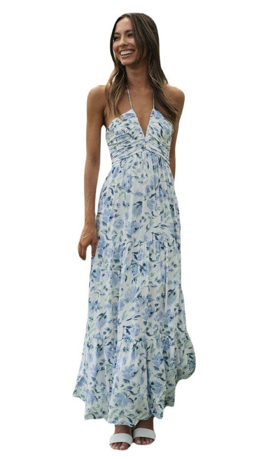 Chiffon V-neck sleeveless patchwork large hem long dress - Free Shipping - aurelia-clothing-8955