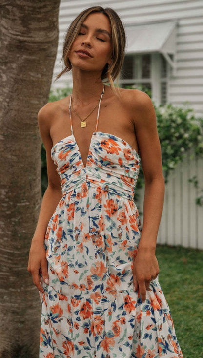 Chiffon V-neck sleeveless patchwork large hem long dress - Free Shipping - aurelia-clothing-8955
