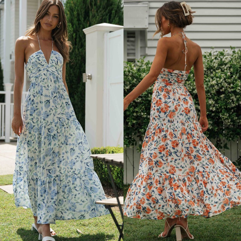 Chiffon V-neck sleeveless patchwork large hem long dress - Free Shipping - aurelia-clothing-8955