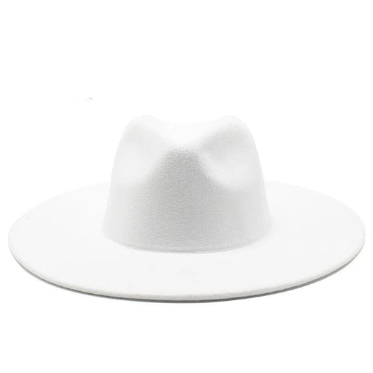 Classical Wide Brim Fedora Hat Black white Wool Hats Men Women Crushable Winter Hat Derby Wedding Church Jazz Hats - Free Shipping - aurelia-clothing-8955