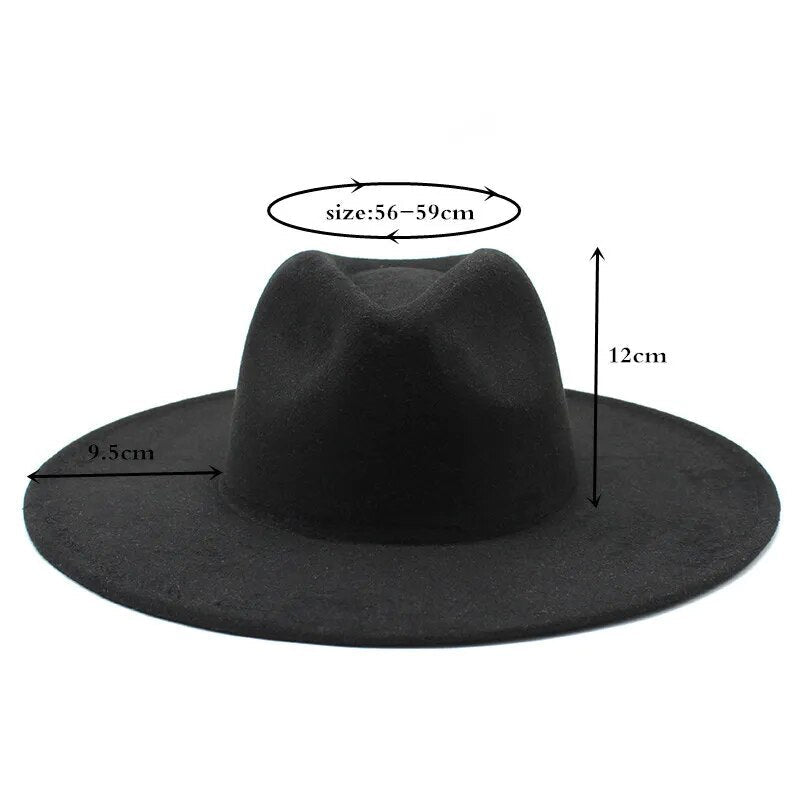 Classical Wide Brim Fedora Hat Black white Wool Hats Men Women Crushable Winter Hat Derby Wedding Church Jazz Hats - Free Shipping - aurelia-clothing-8955