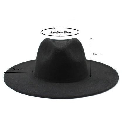 Classical Wide Brim Fedora Hat Black white Wool Hats Men Women Crushable Winter Hat Derby Wedding Church Jazz Hats - Free Shipping - aurelia-clothing-8955