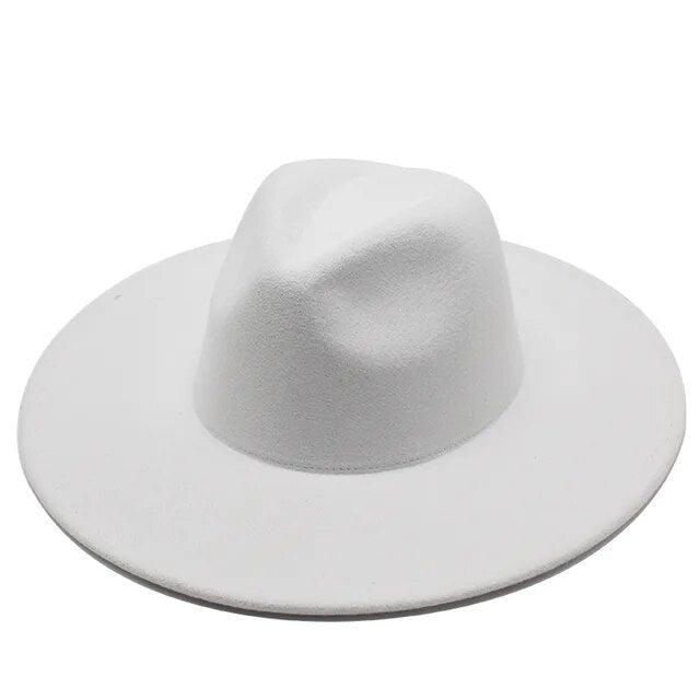 Classical Wide Brim Fedora Hat Black white Wool Hats Men Women Crushable Winter Hat Derby Wedding Church Jazz Hats - Free Shipping - aurelia-clothing-8955