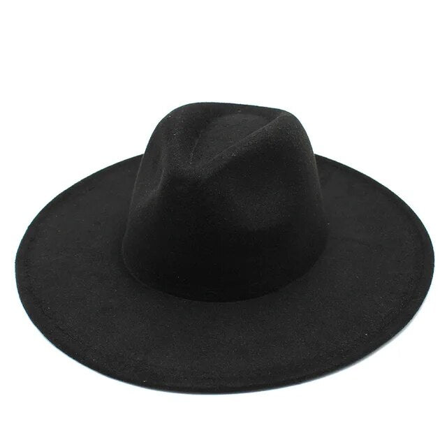 Classical Wide Brim Fedora Hat Black white Wool Hats Men Women Crushable Winter Hat Derby Wedding Church Jazz Hats - Free Shipping - aurelia-clothing-8955