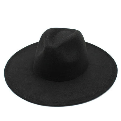 Classical Wide Brim Fedora Hat Black white Wool Hats Men Women Crushable Winter Hat Derby Wedding Church Jazz Hats - Free Shipping - aurelia-clothing-8955