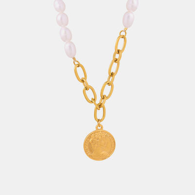 Coin pendant Pearl Titanium Steel Necklace - aurelia-clothing-8955
