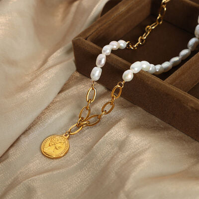 Coin pendant Pearl Titanium Steel Necklace - aurelia-clothing-8955