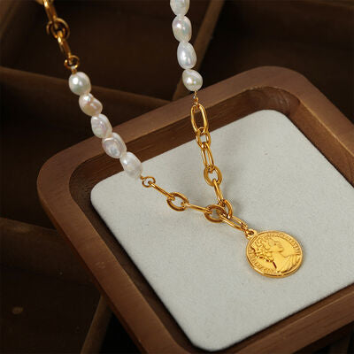 Coin pendant Pearl Titanium Steel Necklace - aurelia-clothing-8955