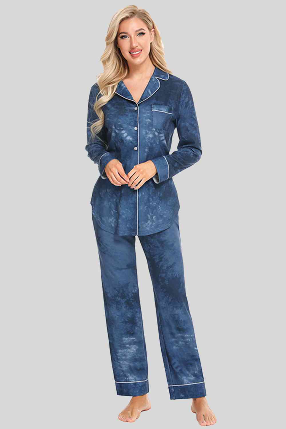 Collared Neck Long Sleeve Loungewear Set with Pockets - Free Shipping - Aurelia Clothing