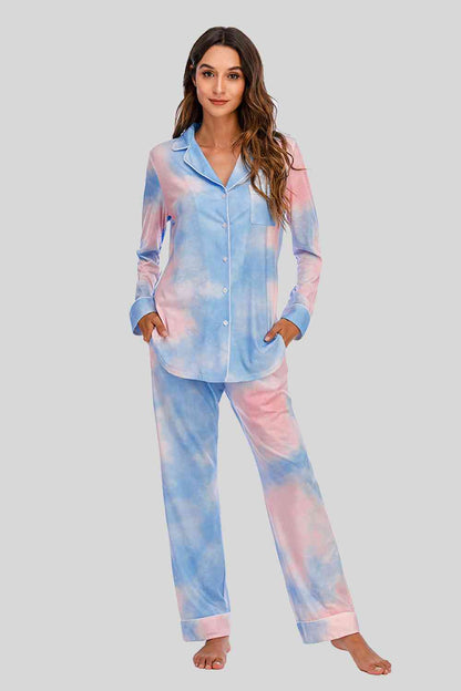 Collared Neck Long Sleeve Loungewear Set with Pockets - Free Shipping - Aurelia Clothing
