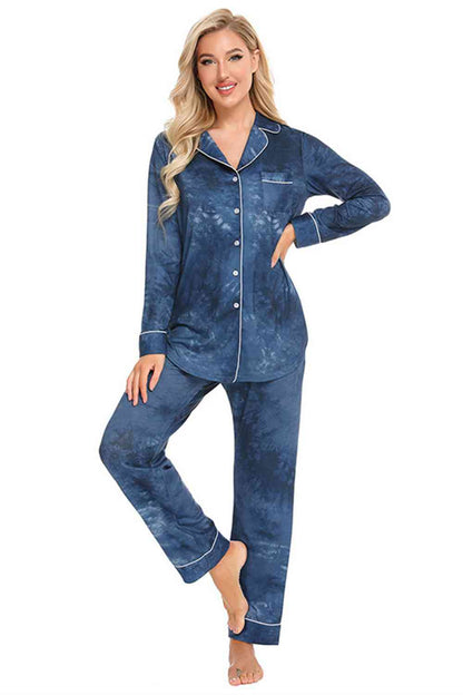 Collared Neck Long Sleeve Loungewear Set with Pockets - Free Shipping - Aurelia Clothing