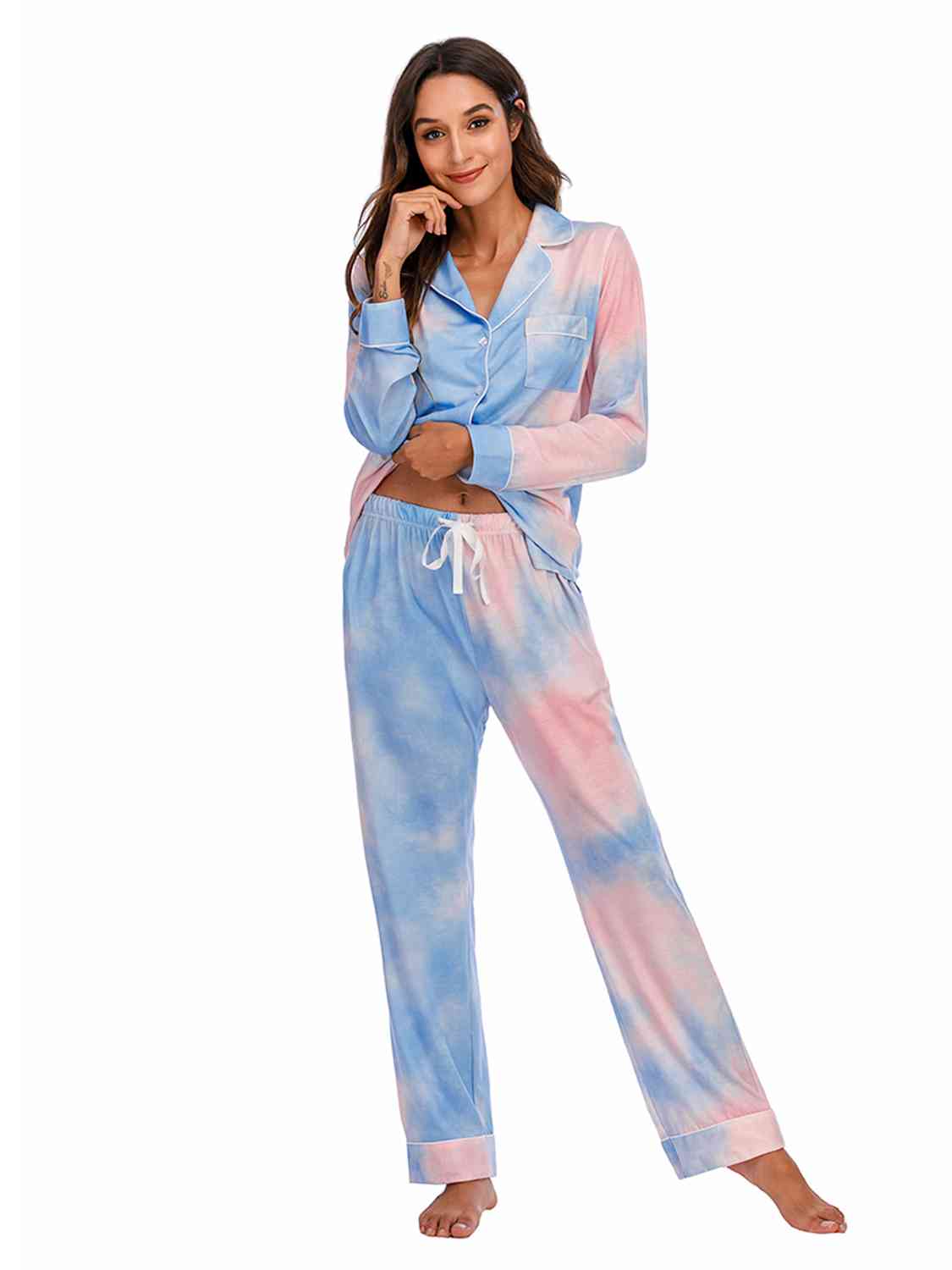 Collared Neck Long Sleeve Loungewear Set with Pockets - Free Shipping - Aurelia Clothing