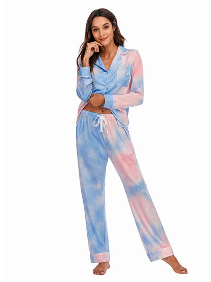 Collared Neck Long Sleeve Loungewear Set with Pockets - Free Shipping - Aurelia Clothing