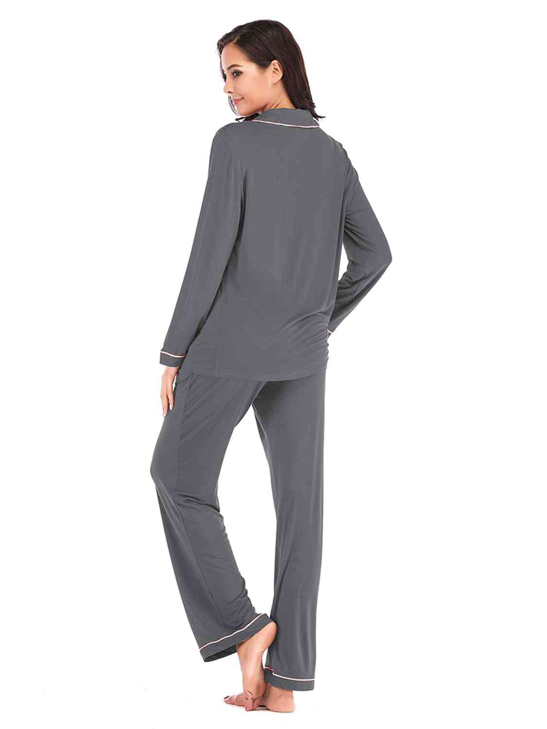 Collared Neck Long Sleeve Loungewear Set with Pockets - Free Shipping - Aurelia Clothing