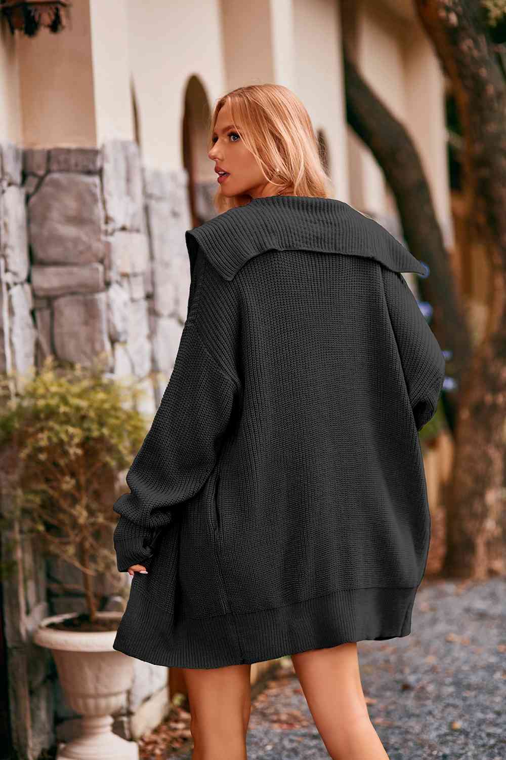 Collared Neck Button-Up Cardigan with Pockets - aurelia-clothing-8955